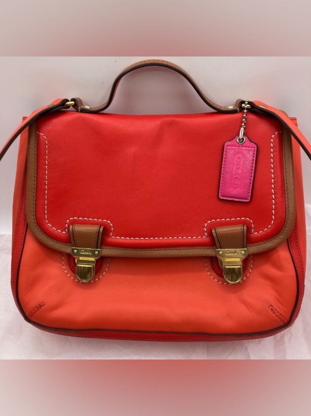 Coach set Orange and Tan Satchel Bag rare